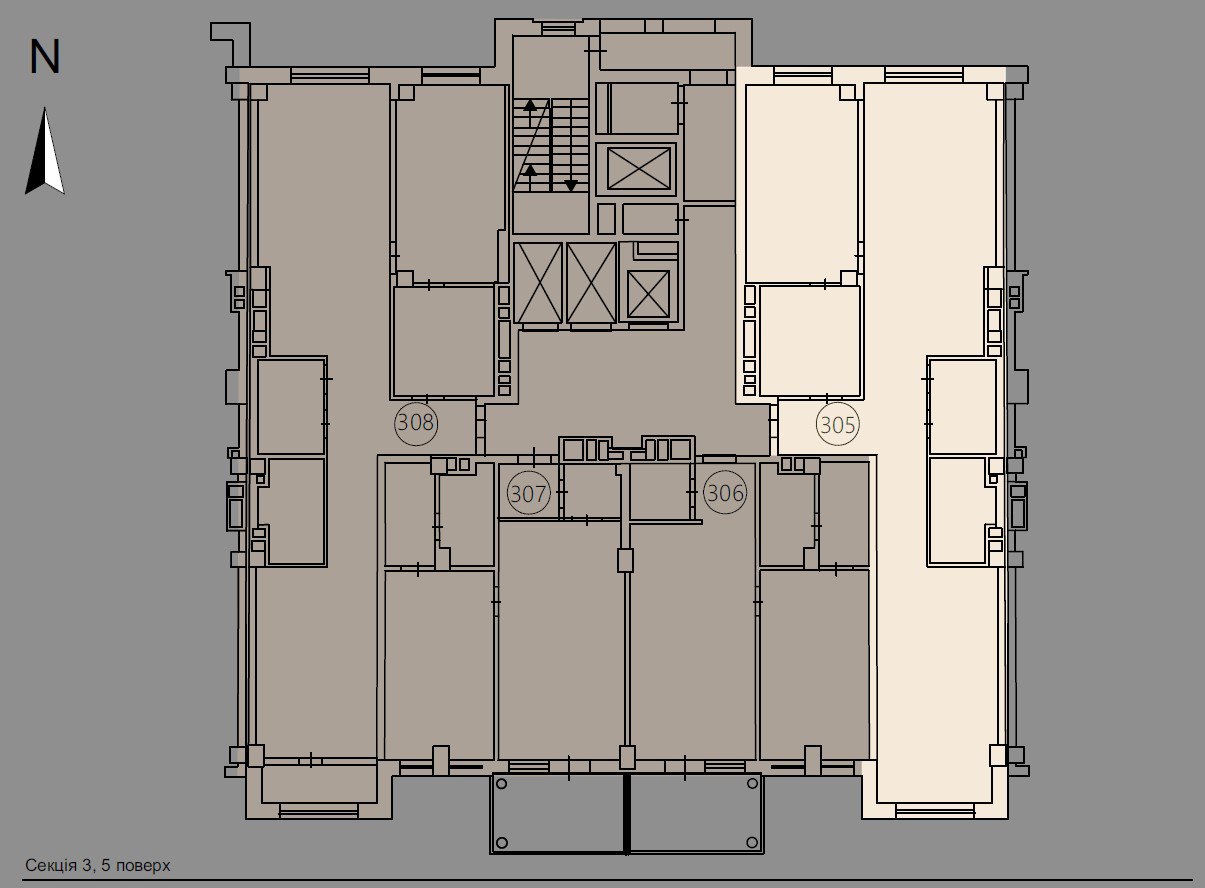 Apartment with two bedroom and spacious kitchen - floor plan