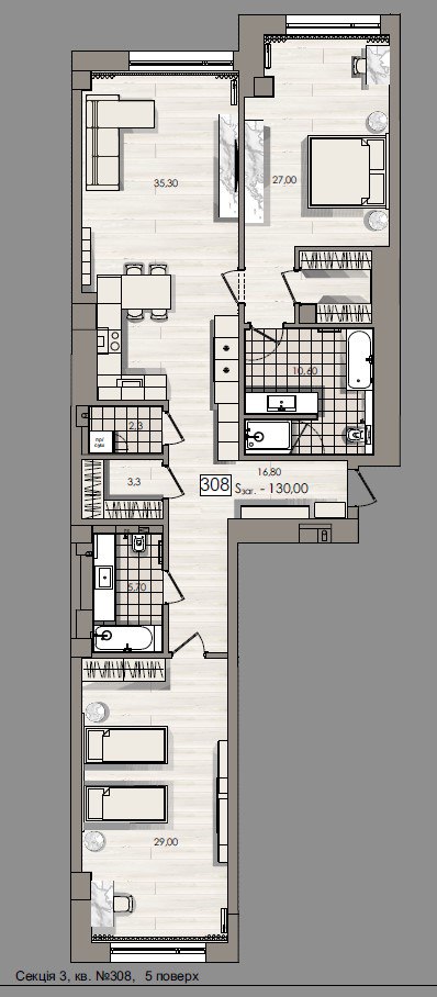 Spacious two bedroom apartment - apartment plan