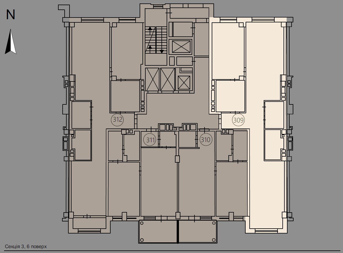 Apartment with two bedroom and spacious kitchen - floor plan