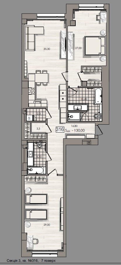 Spacious two bedroom apartment - apartment plan