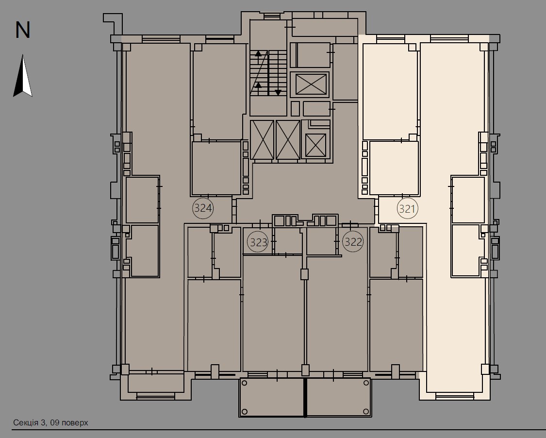 Apartment with two bedroom and spacious kitchen - floor plan