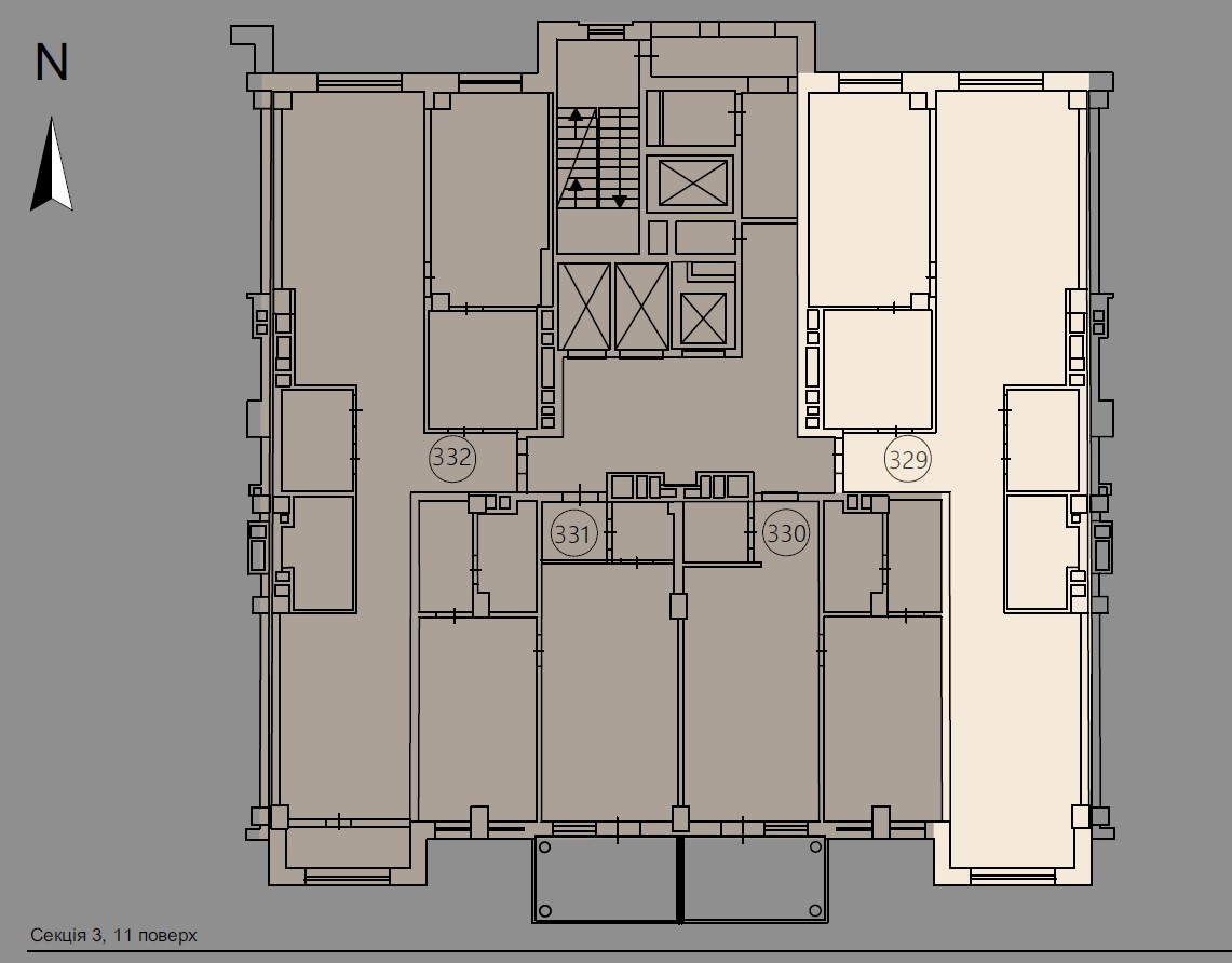 Apartment with two bedroom and spacious kitchen - floor plan