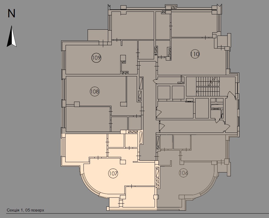 Three room apartment with panoramic living room - floor plan