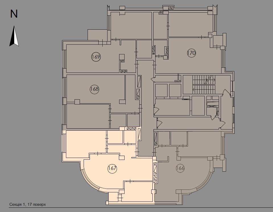 Three room apartment with panoramic living room - floor plan