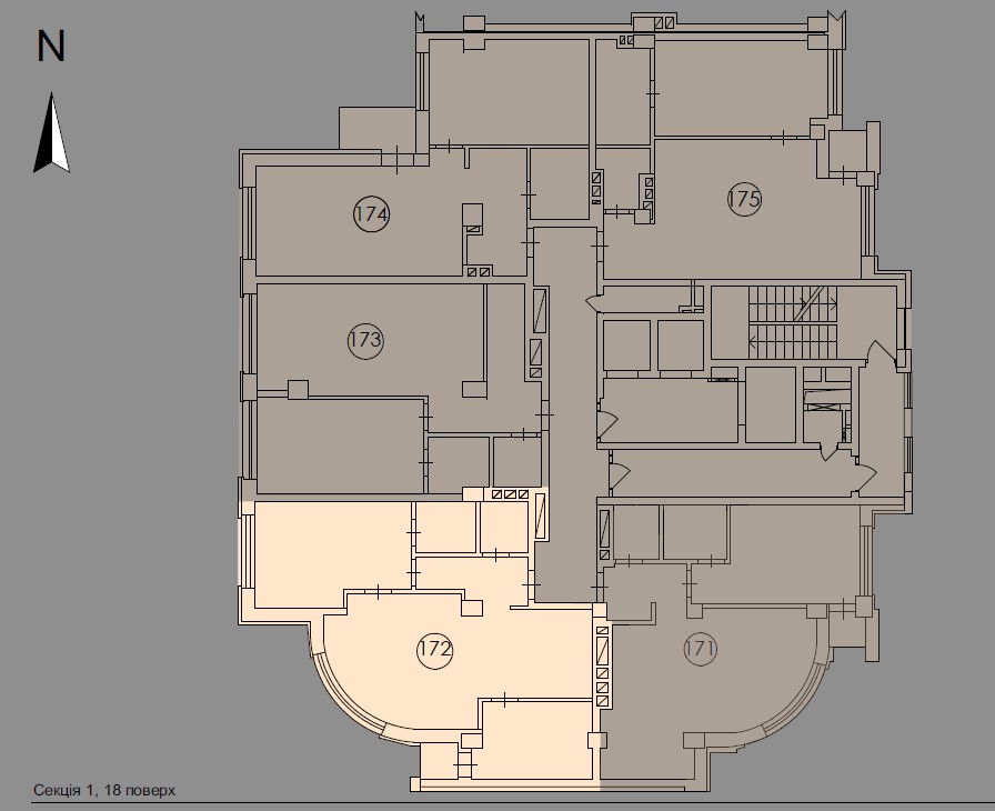 Three room apartment with panoramic living room - floor plan