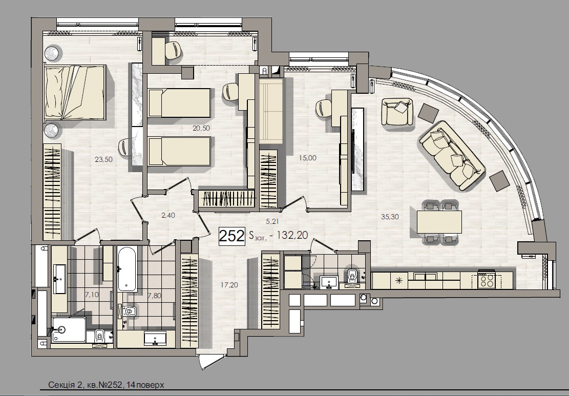 Panoramic 4 bedroom apartment - apartment plan