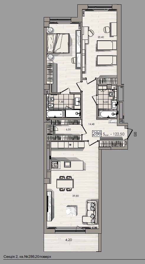 Three bedroom apartment with balcony - apartment plan