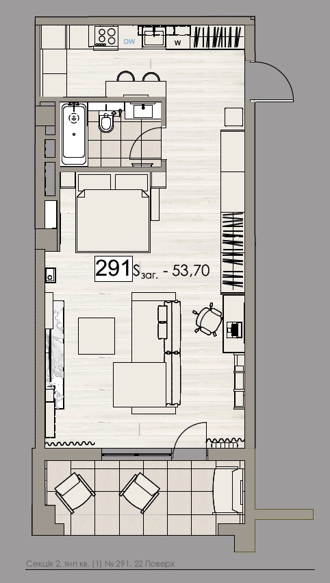 Smart apartment with a terrace - apartment plan